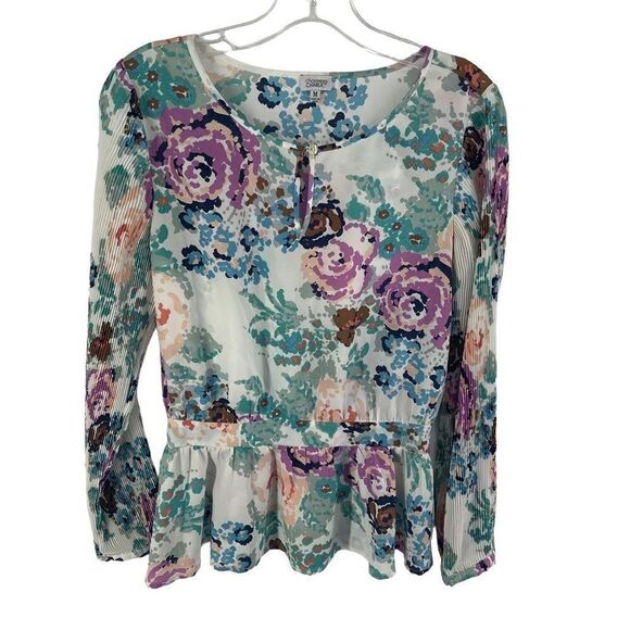 Charming Charlie Women's Floral Top Blouse Long Sleeve Peplum Multicolor Medium - Picture 9 of 16
